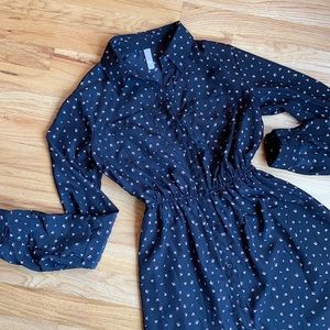 Black patterned Hi-Lo long sleeve dress